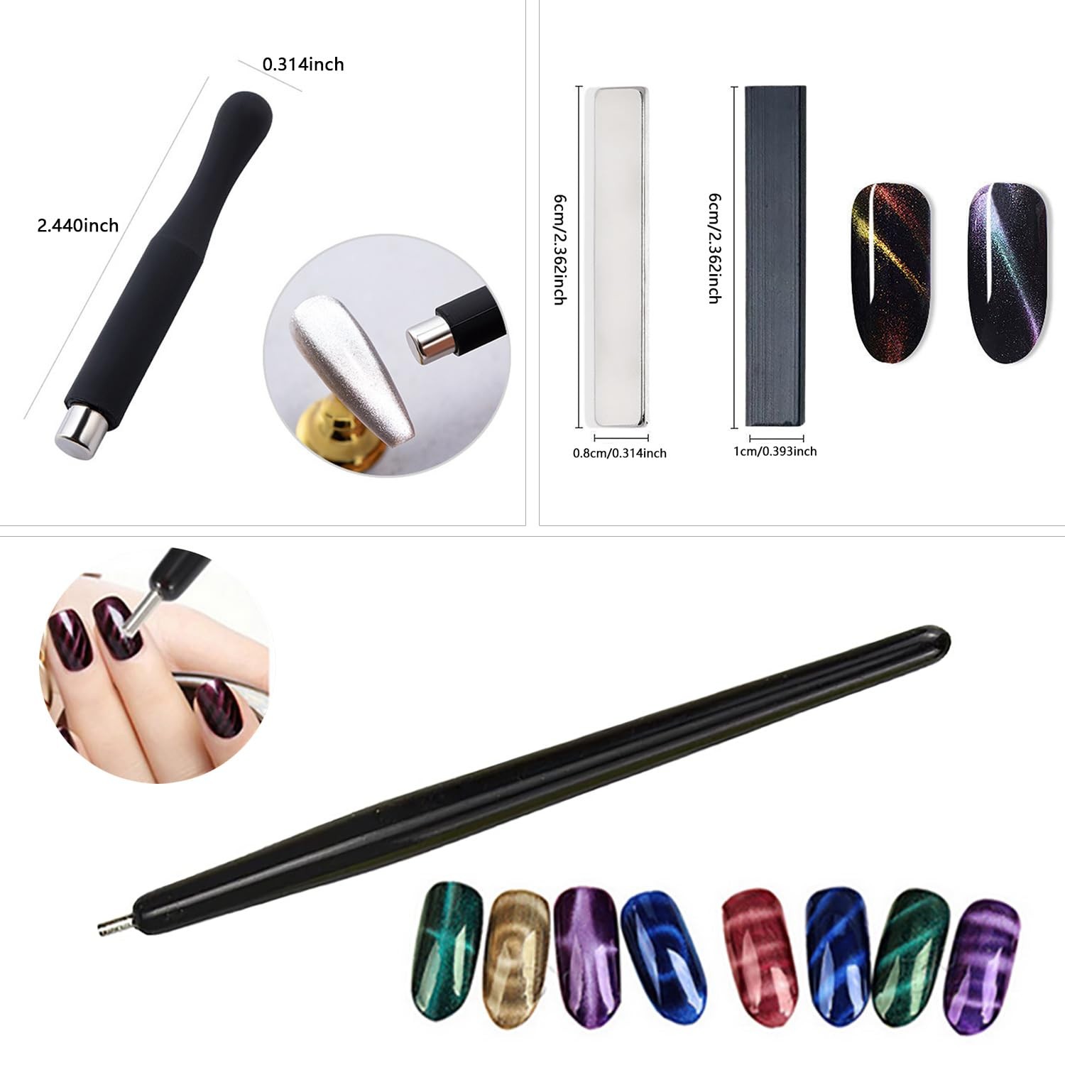 DANNEASY 14pcs Cat Eye Nail Magnet Gel Nail Polish Magnetic Wand Cat Eye Magn…