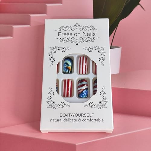4th of July Press on Nails Medium Square Fake Nails with 4th of July Nails