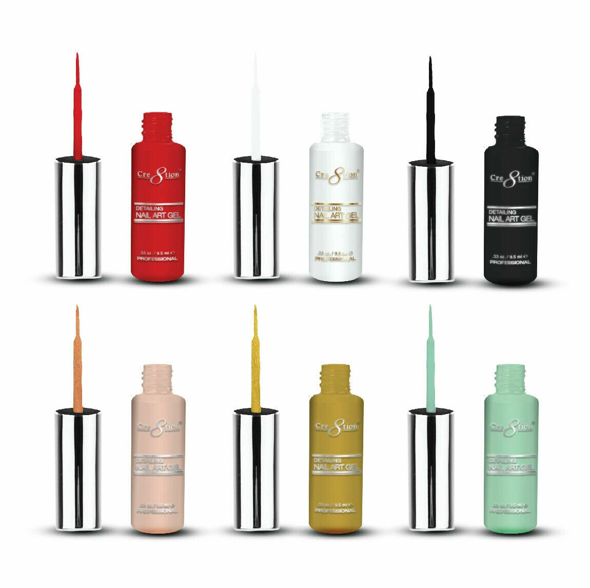 Cre8tion Detailing Nail Art with thin stripe brush .33 oz Gel *Pick Your Colors*