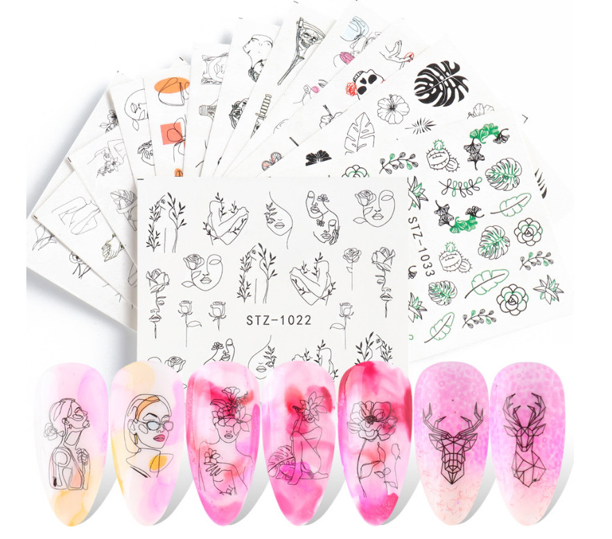 Nail Art Decals Water Transfer Stickers Black Flowers Abstract Image Skull NS11