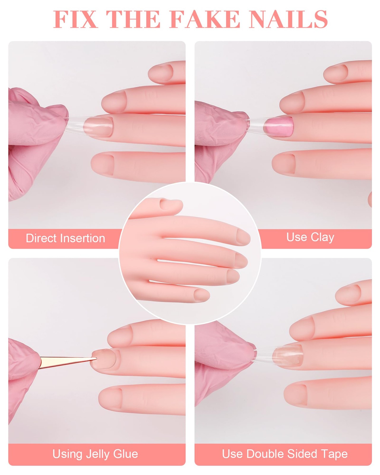 Practice Hand for Acrylic Nails Soft Touch Mannequin 8.99 x 3.07in, Pink