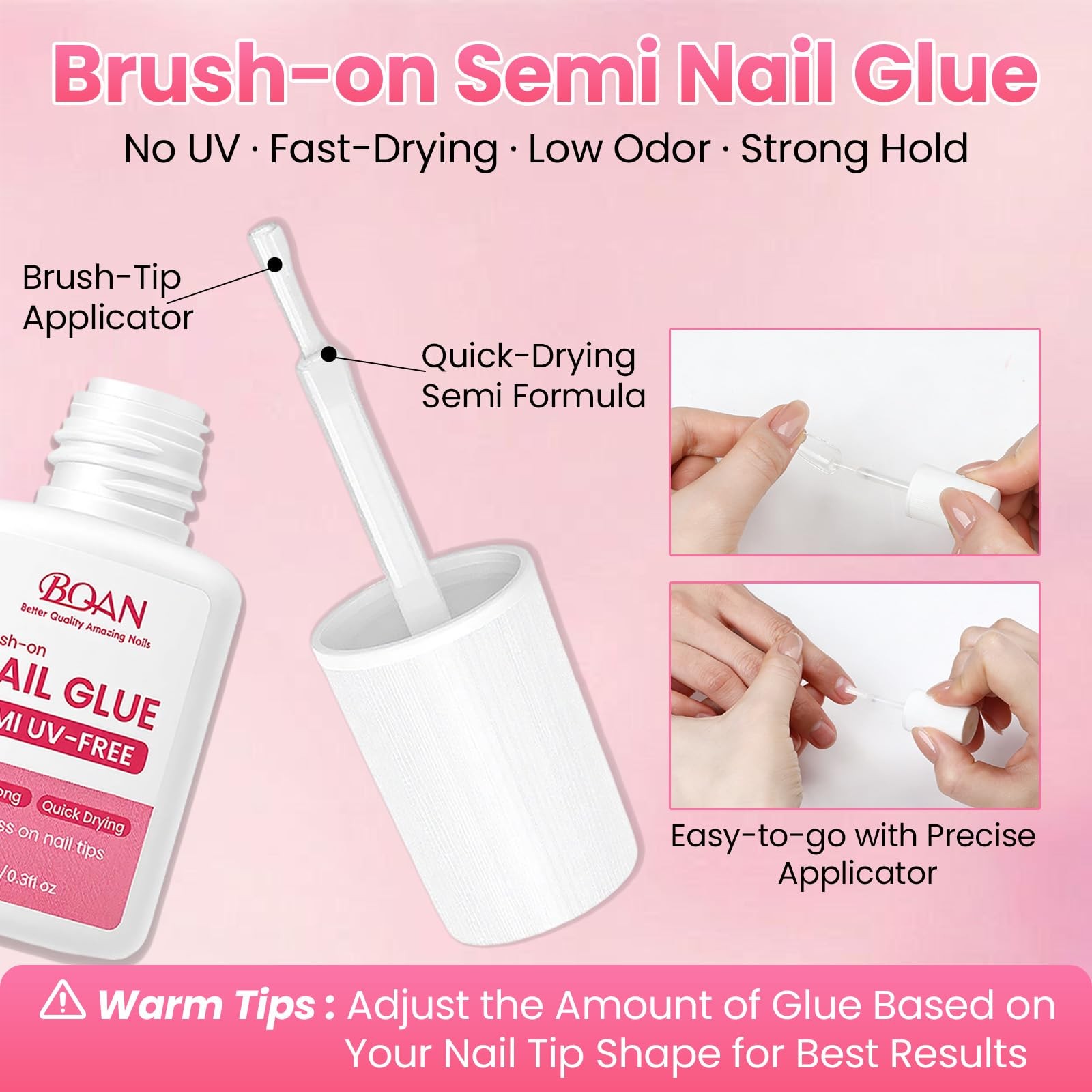 Semi Nail Glue Brush on Kit for Press on Nails & Nail False Tip