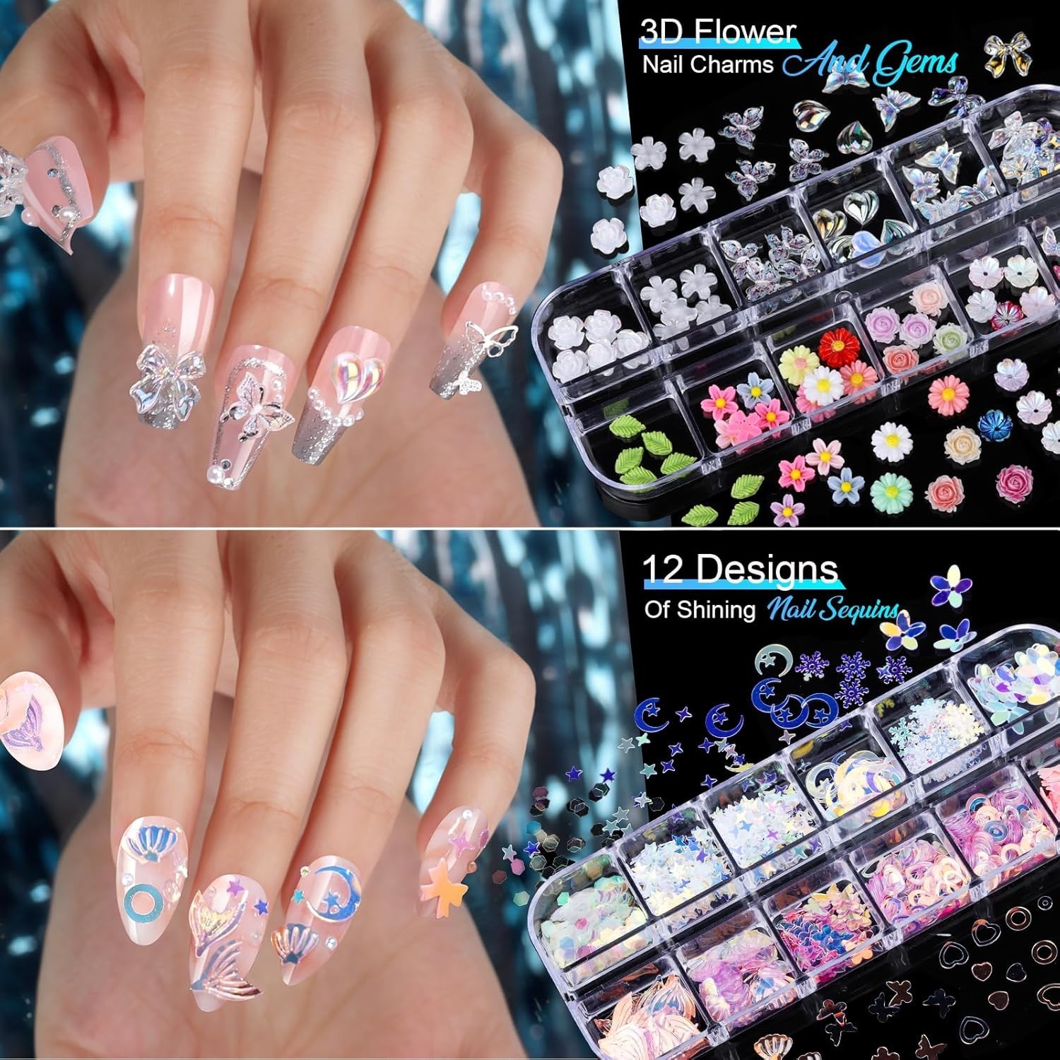 Nail Art Kit 8 Boxes Nails Gems Pearls Charms Stickers Rhinestones Accessories