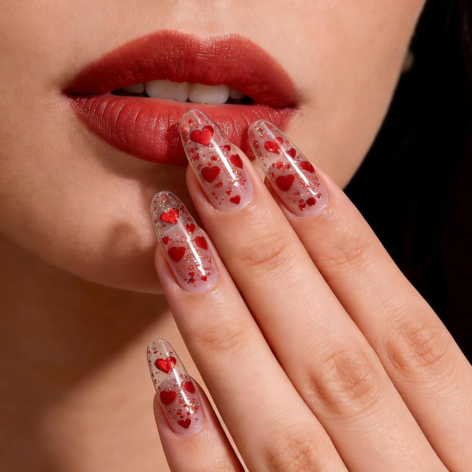 6 Sheets Valentine’S Day Nail Stickers, 3D Red & White Heart Nail Art Decals, Gl