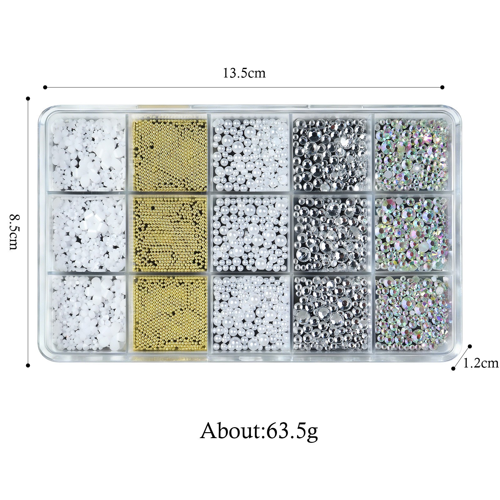 15Grids/Box Resin Nail Art Decor Multi Shape Flower Bow Butterfly Moon & Heart