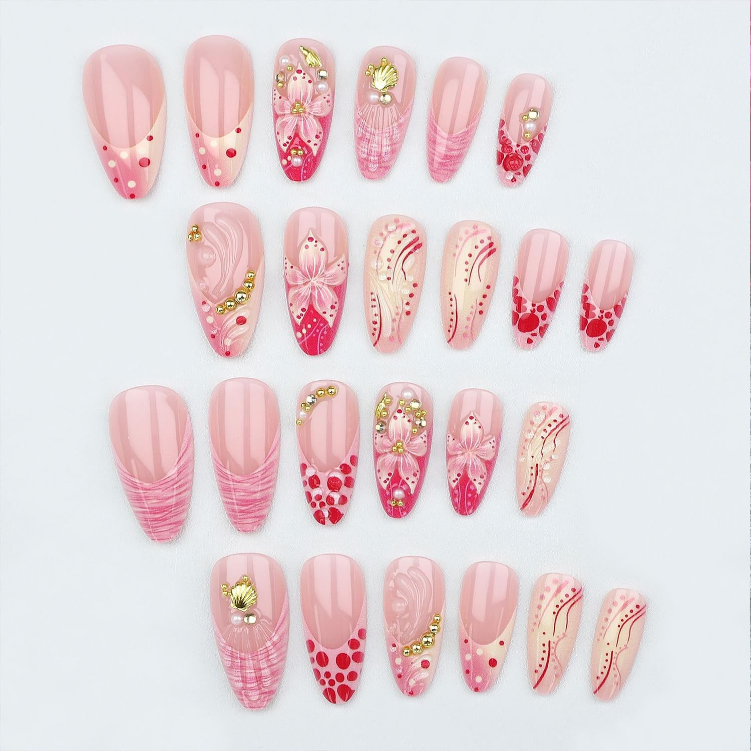 PSBRBAD Summer Flower Almond Press On Nails Medium