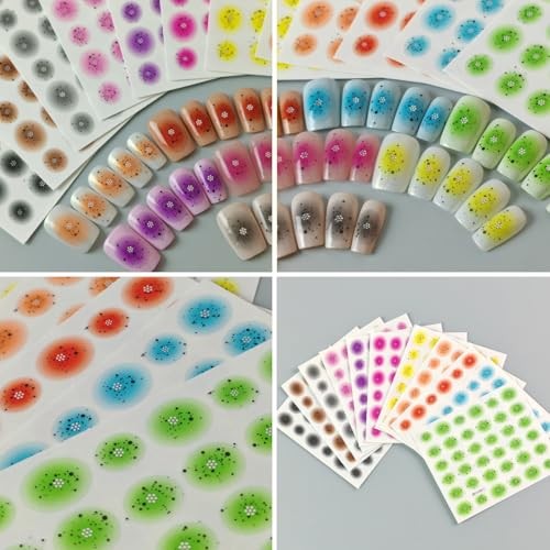 12 Sheets Gradient Blend Nail Art Stickers for Girl Women, 3D Self Style-001