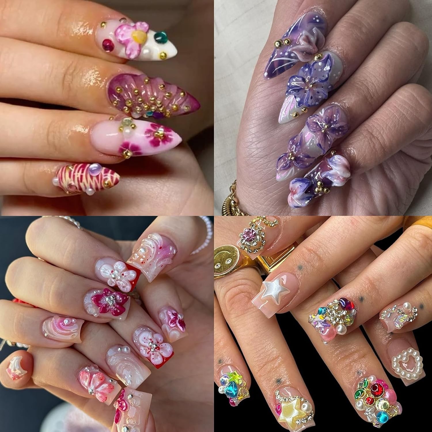 ROFIBUT 6 Boxes 3D Nail Charms: Butterfly, Flower, Pearl & Crystal Art