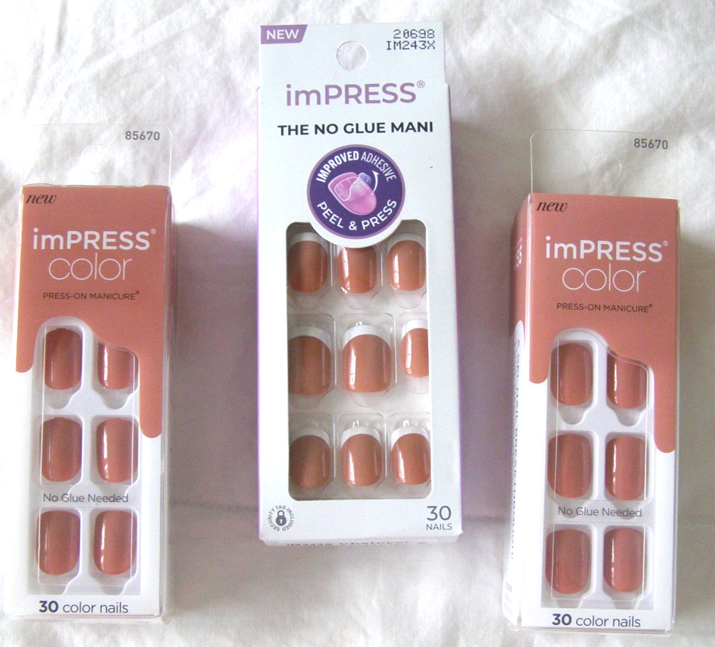NEW! 3 Kiss Impress No Glue Press on Nails 2 in Caramel 1 in French Tip Chatoyer