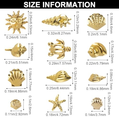 Pndeyo Ocean Nail Charms Nail Art Stickers 2 Disc, Beach 2 Disc Gold-a Style