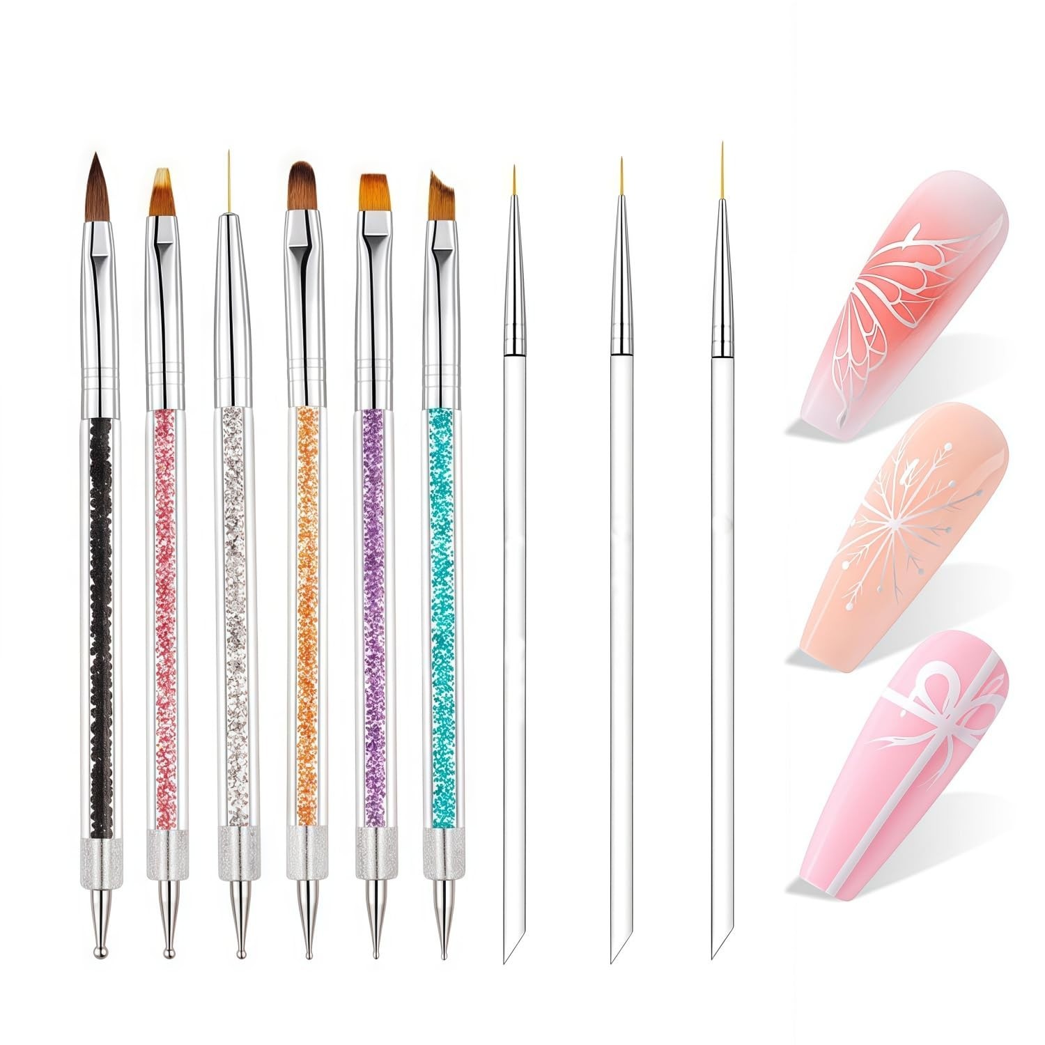 9pcs Nail Art Brushes Set – Dual-Ended Dotting Pens & Detail Liner Brushes fo…