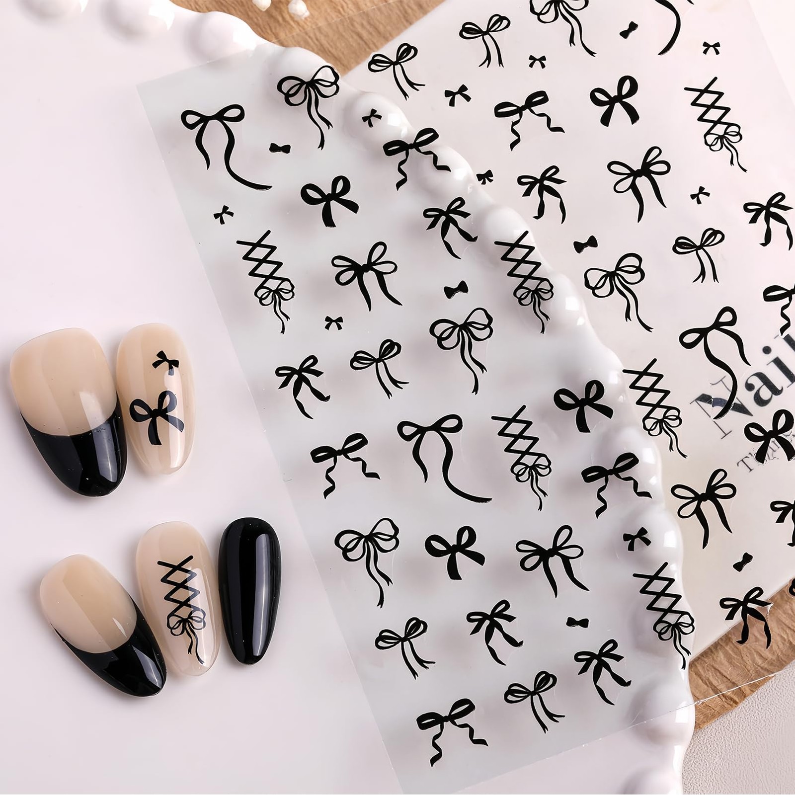 4Pcs Bow Nail Art Stickers Black White Red Gold Nail Decals Cute Ribbon Nail …
