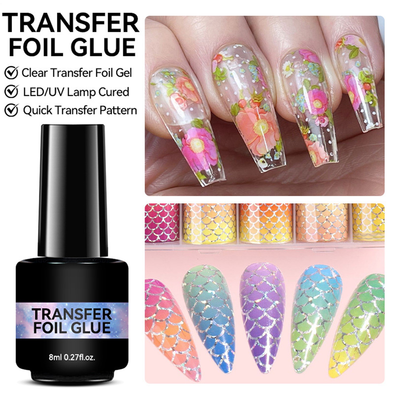 `Nail Art Foil Glue Gel 8ml UV Lamp Needed Adhesion Transfer Gel Starry Strong