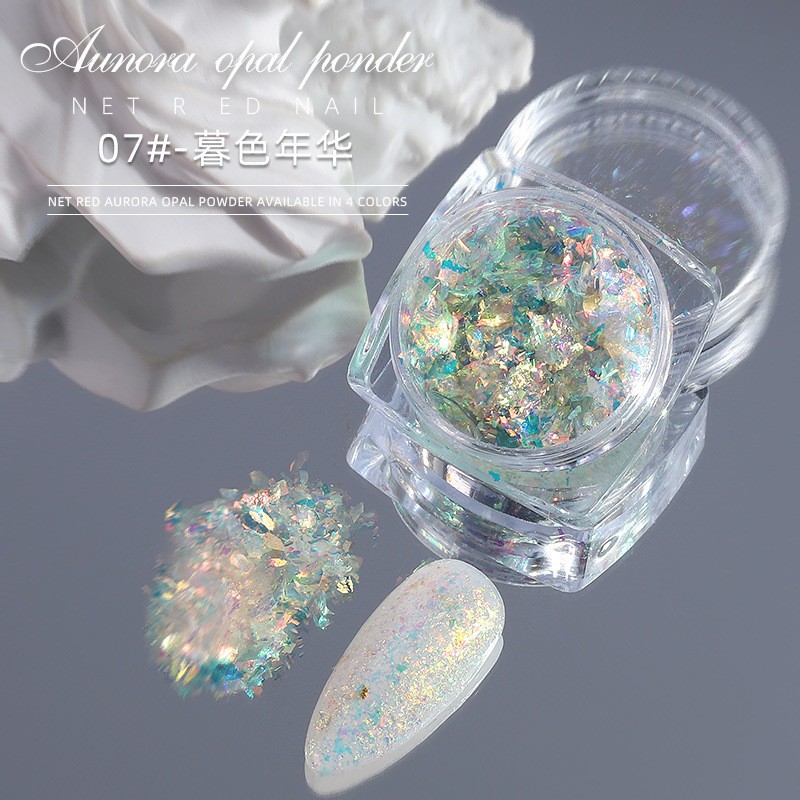 1 Jar AURORA Chrome Nail Art Flakes Multi Chrome Chameleon Peacock Galaxy Chrome