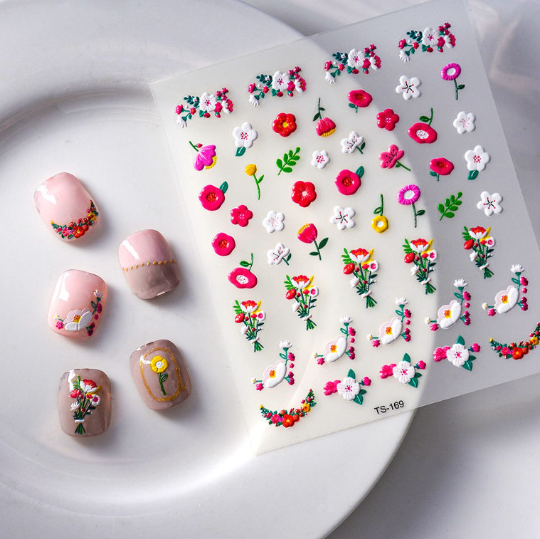 Bohemian Retro Flower Daisy Rose Leaf Nail Art Stickers Self Peel Adhesive NS54