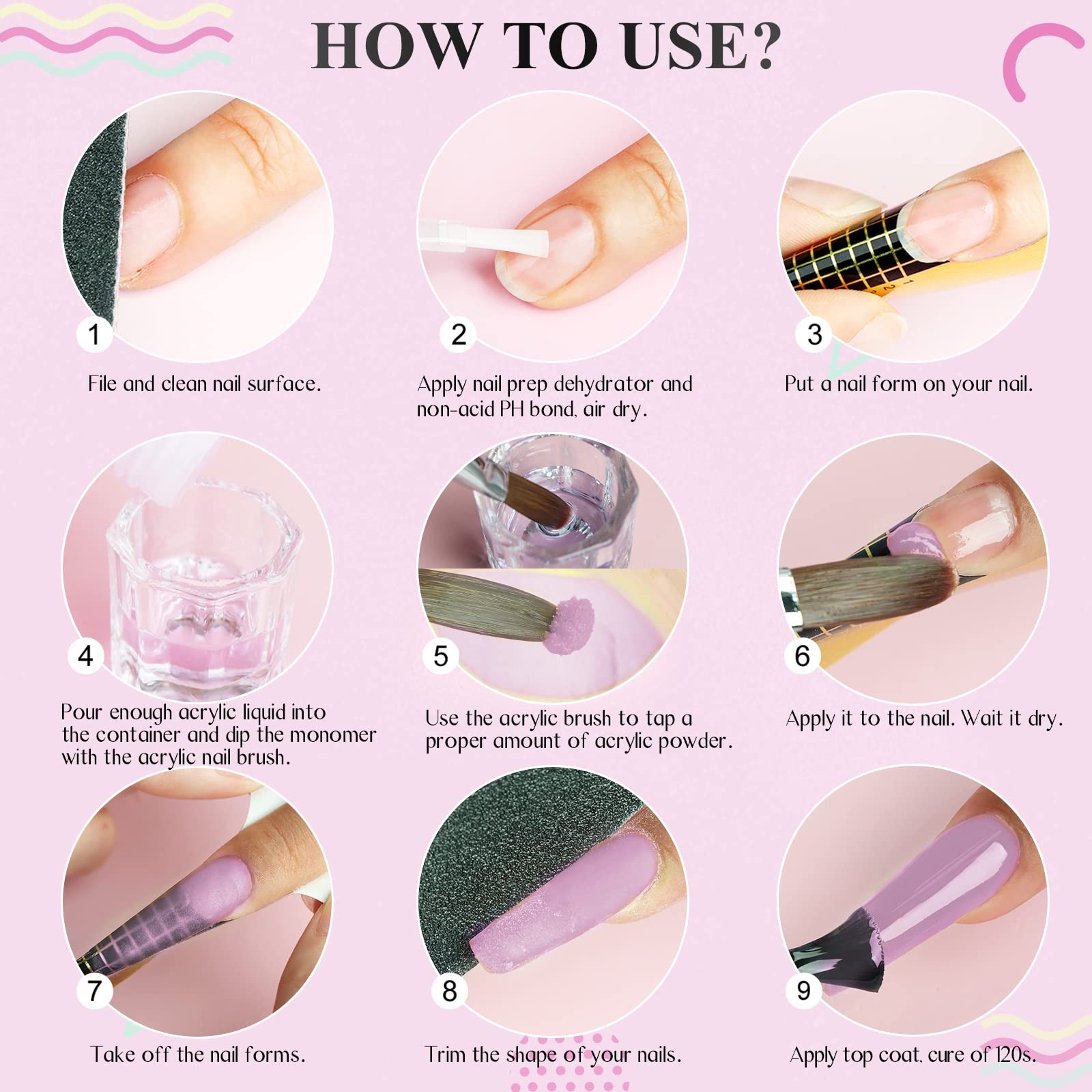 Saviland Acrylic Nail Starter Kit Clear Pink Nude Acrylic Powder & Liquid Brush