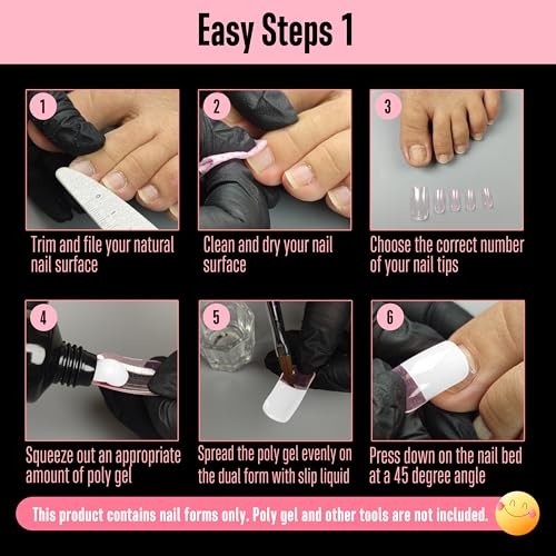 300 Pcs Toe Nail Dual Forms for Poly Gel Toenail Extension, PINK, Reusable