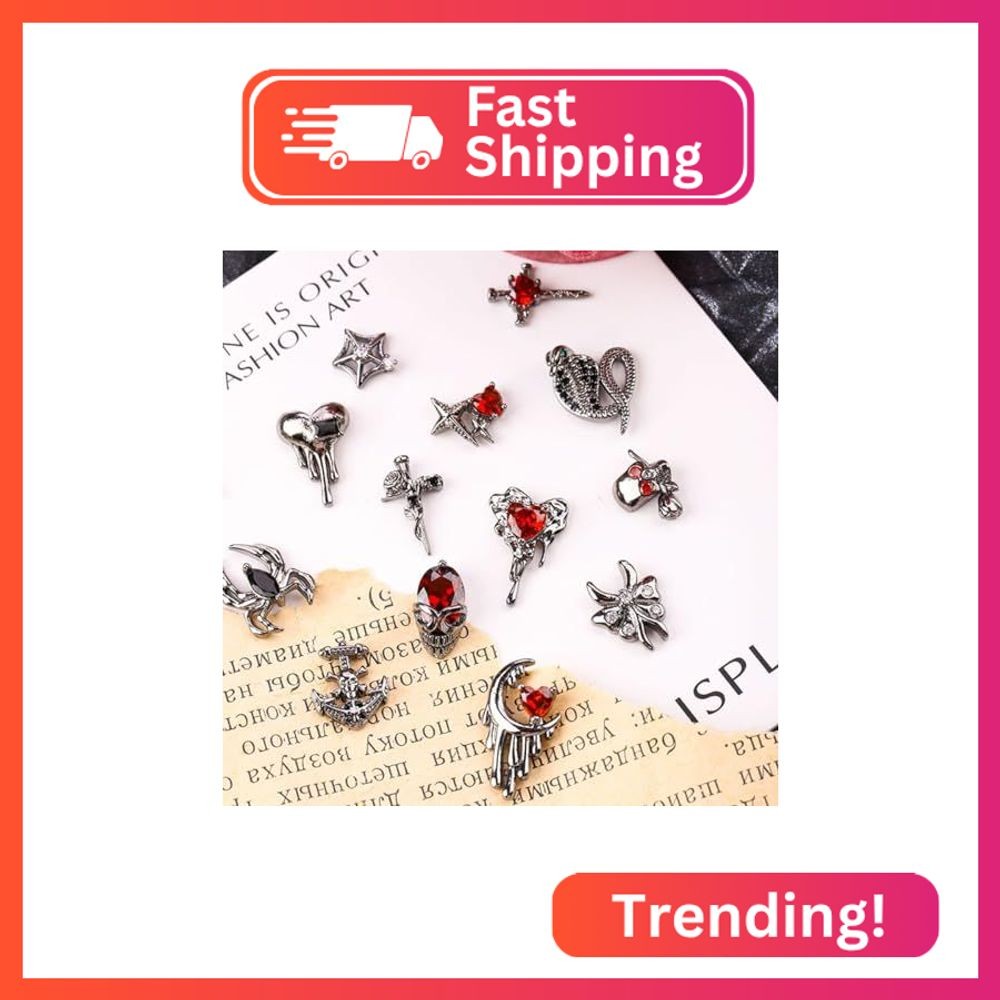 Halloween Nail Charms 22PCS 3D Alloy Spider Skull Halloween Nail Art Charms Vint