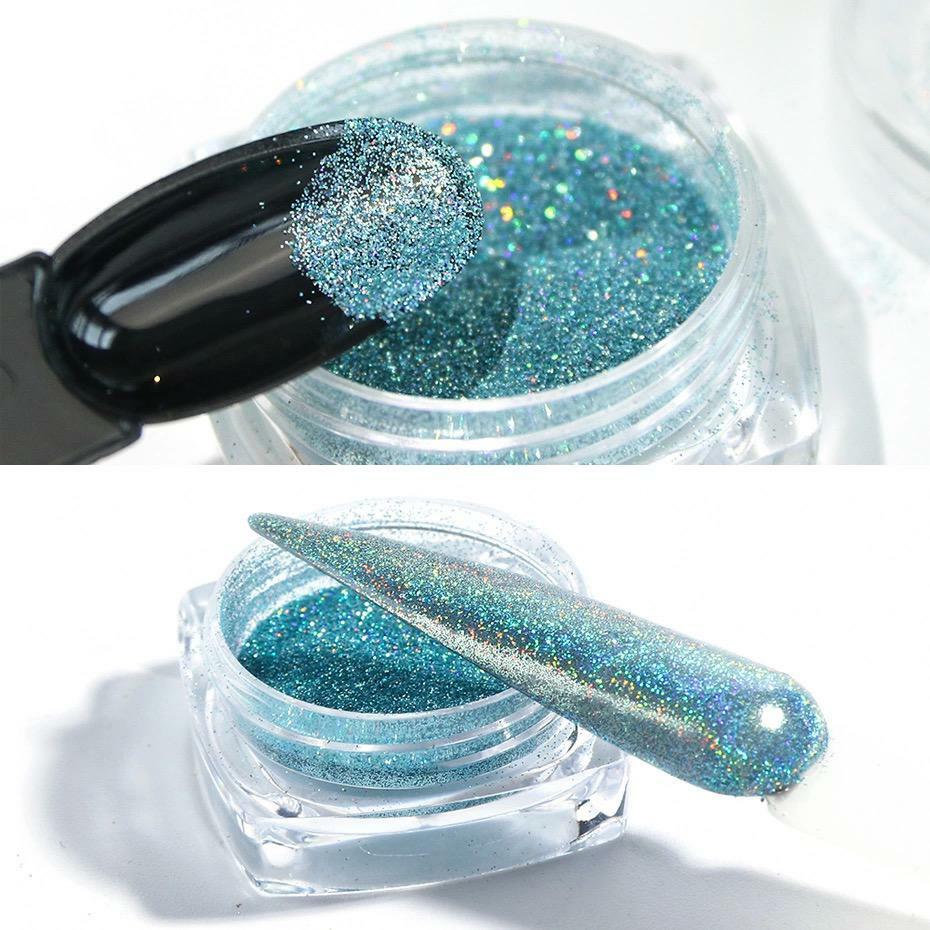 HOLOGRAPHIC CHROME POWDER NAIL GLITTER SHIMMER 12 Colours Laser EFFECT PIGMENT
