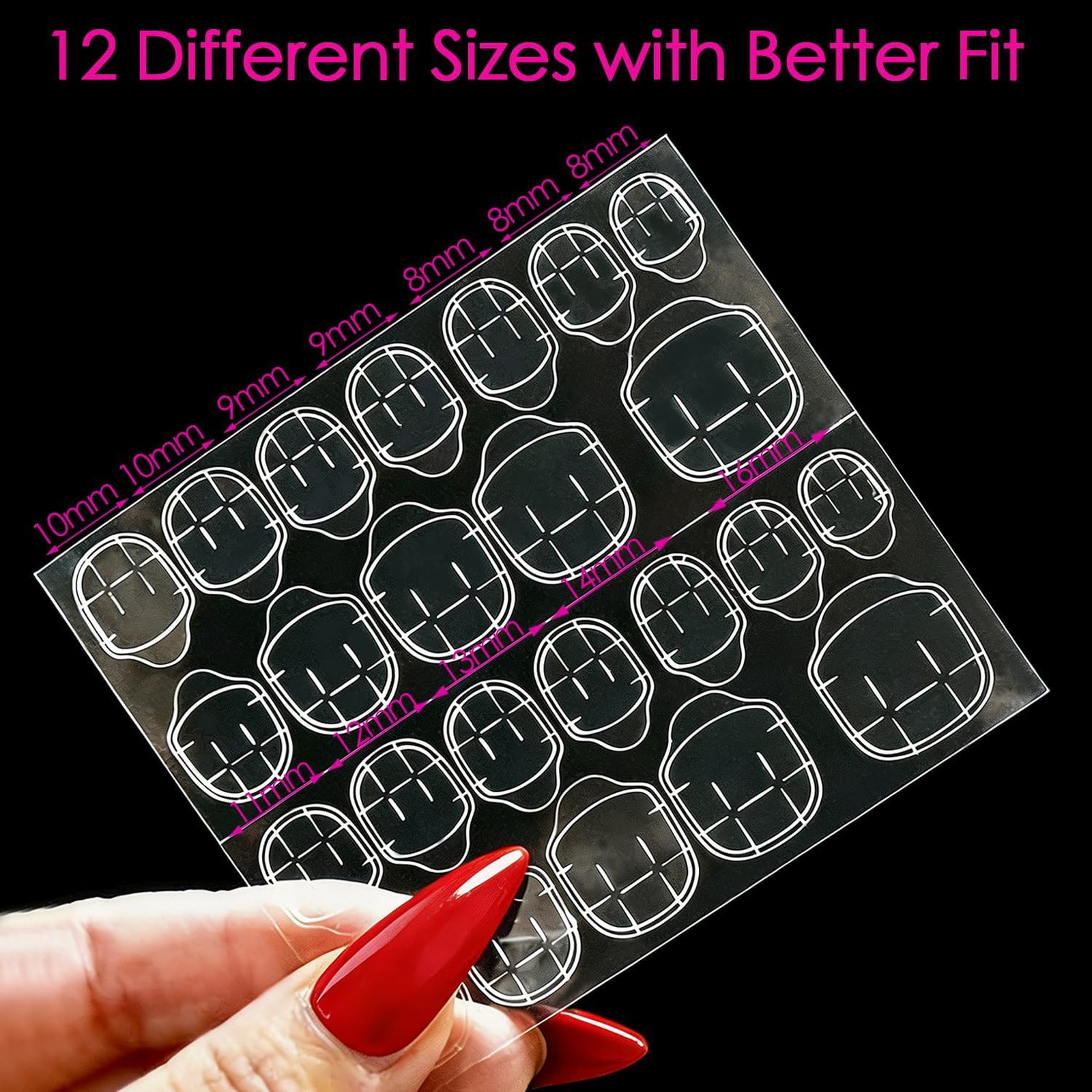 Press On Nail Adhesive Tabs, Waterproof 3mm Double Sided Stickers, 15 Sizes