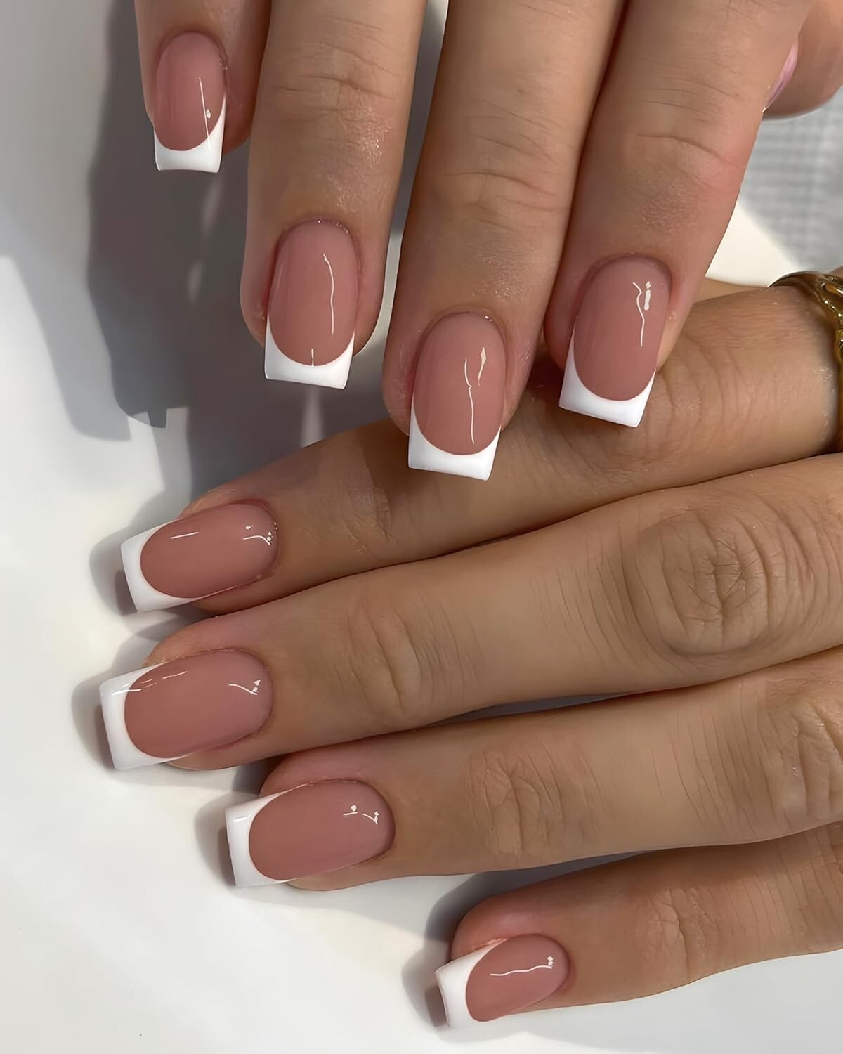 “French Tip Press on Nails Short Square Nail Tips,120pcs White Deep French Nai..