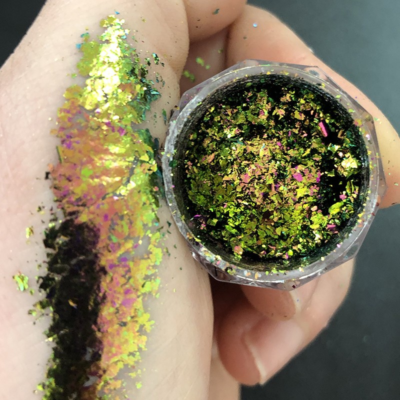 1 Jar AURORA Chrome Nail Art Flakes Multi Chrome Chameleon Peacock Galaxy Chrome