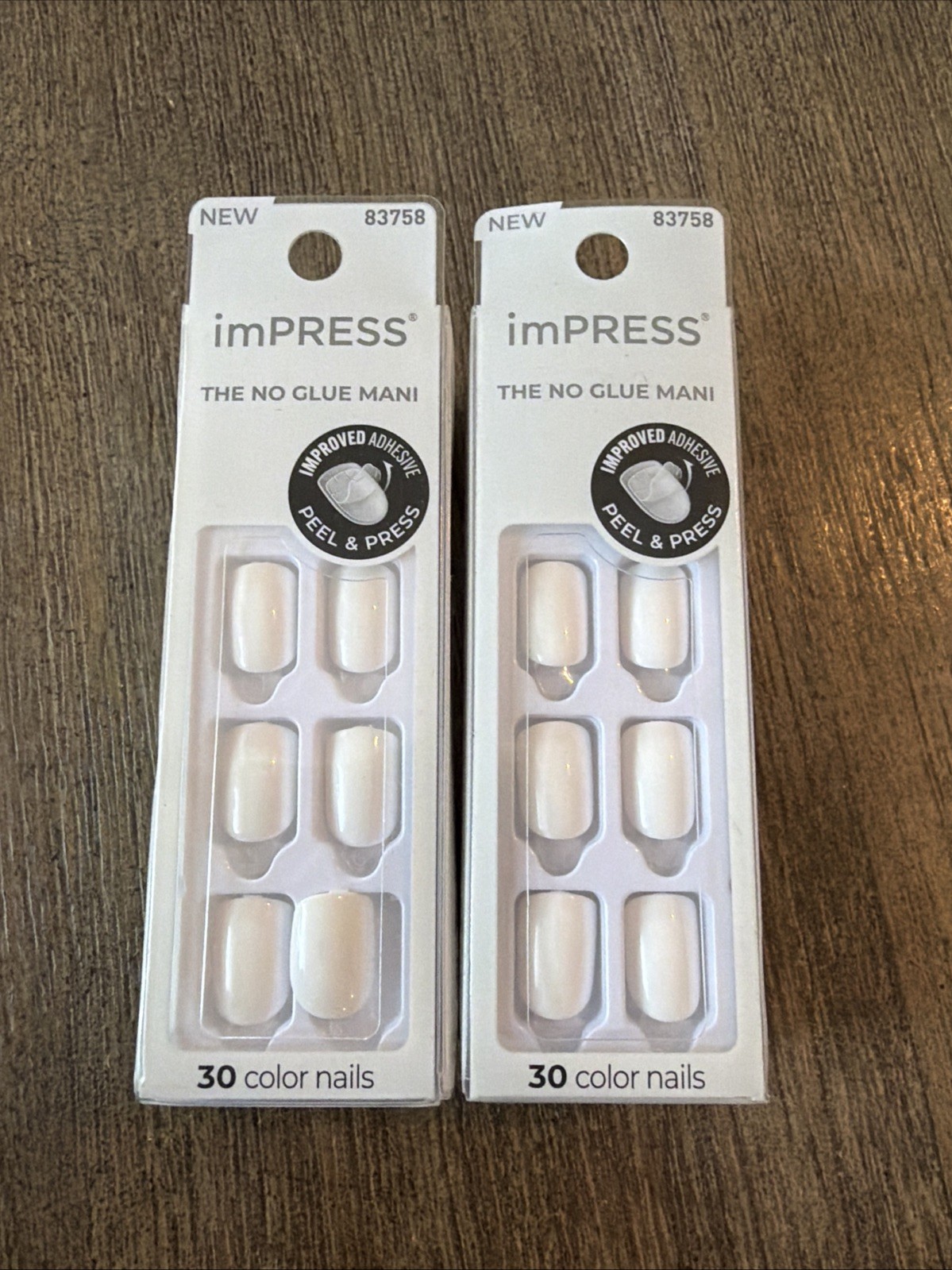 Impress No Glue Mani 2 Sets Press On Nails White Short Square New MK03