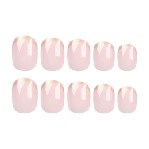 Gold French Tip Press on Nails Short Fake Nails with Design Square style01