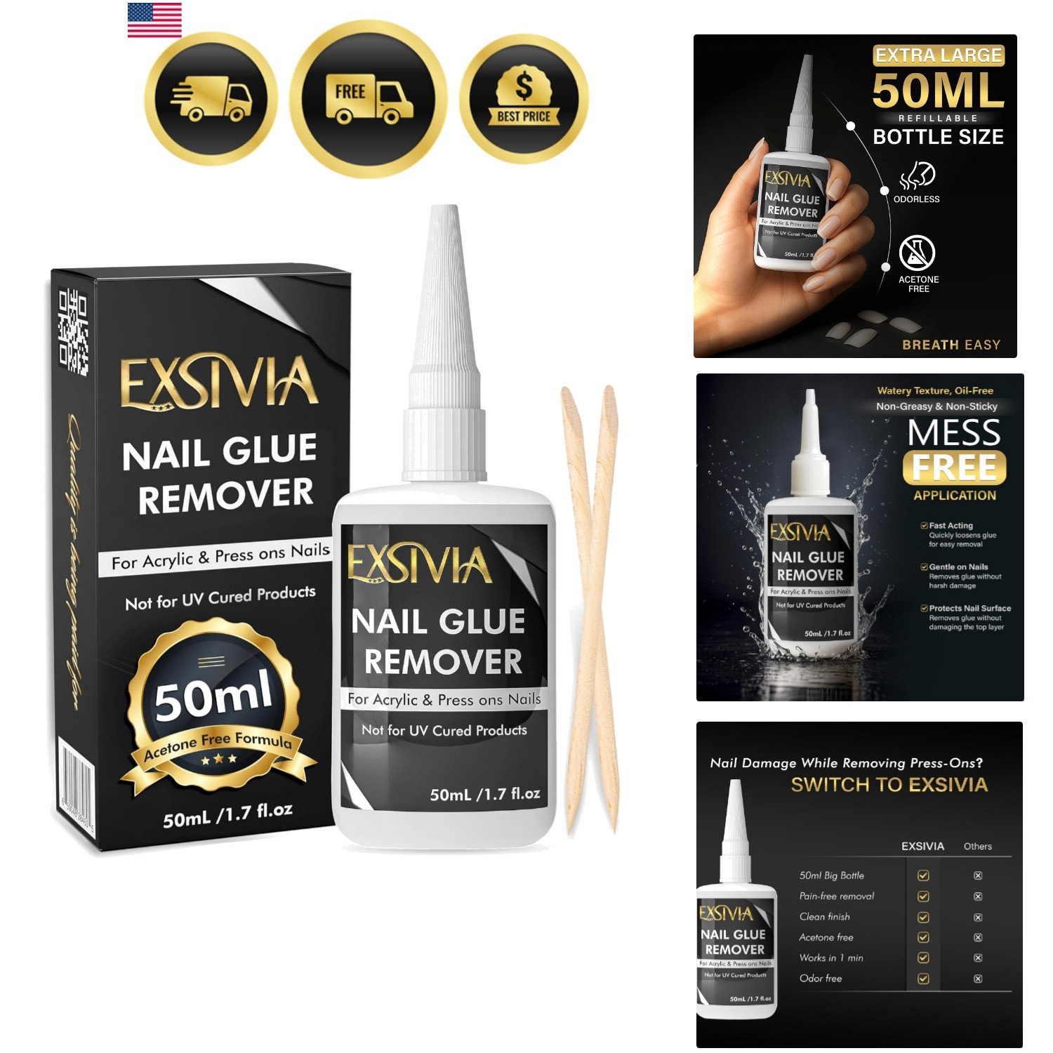 Nail Glue Remover for Press On & Glue On Nails 50mL Non-Acetone Gentle Low Od…