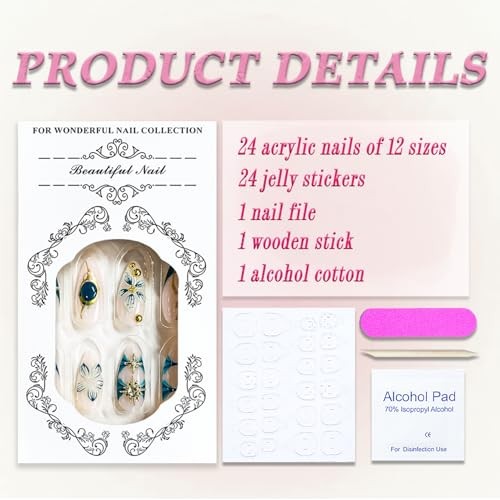 Almond Press on Nails Medium Fake Nails French Tip False Nails with Style3