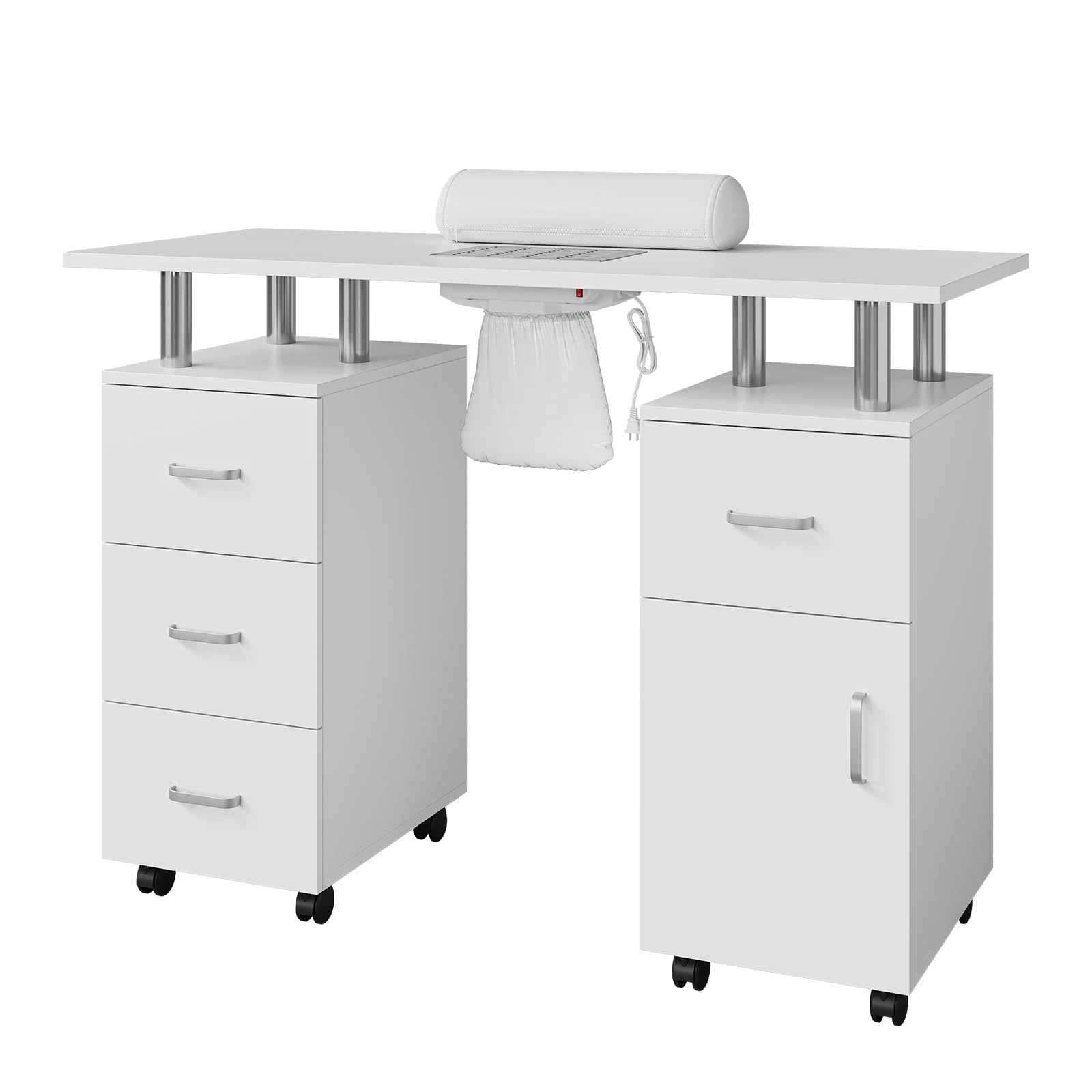 Pro Manicure Nail Table Station Spa Beauty Salon Wheel Desk with Dust Collector