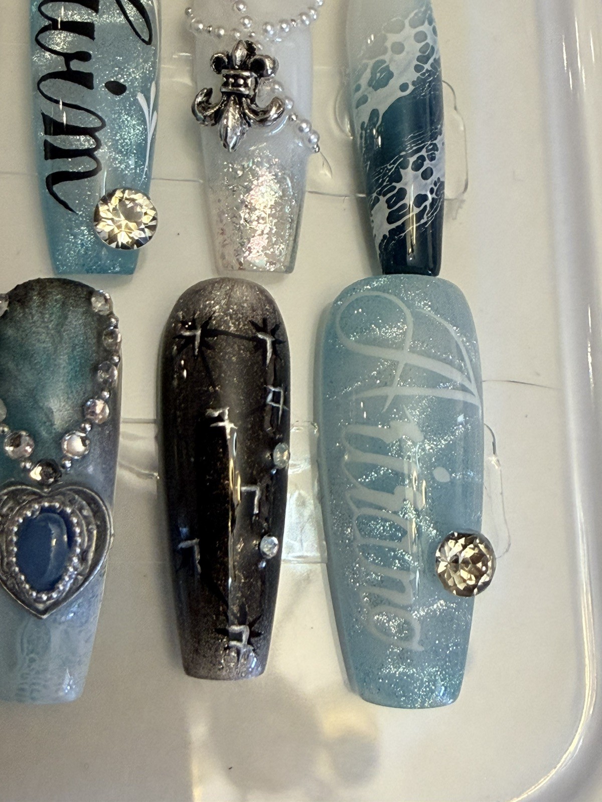 Handmade unique BTS Arirang SWIM blue theme Press On Nails JK V Suga rm jhope w
