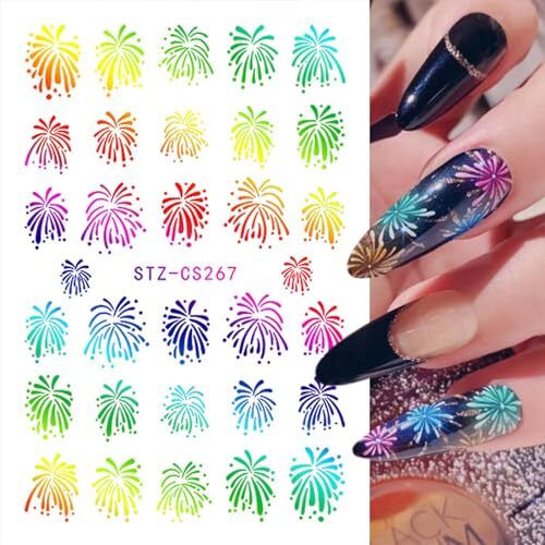 Gold Firework Nail Art Stickers Glitter Firework Nail Decals Shining Bronzing