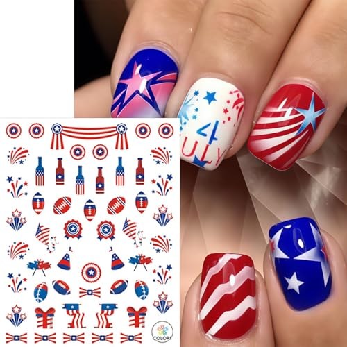 8 Sheets Independence Day Nail Stickers for Nail Art USA 4th of July Fireworks