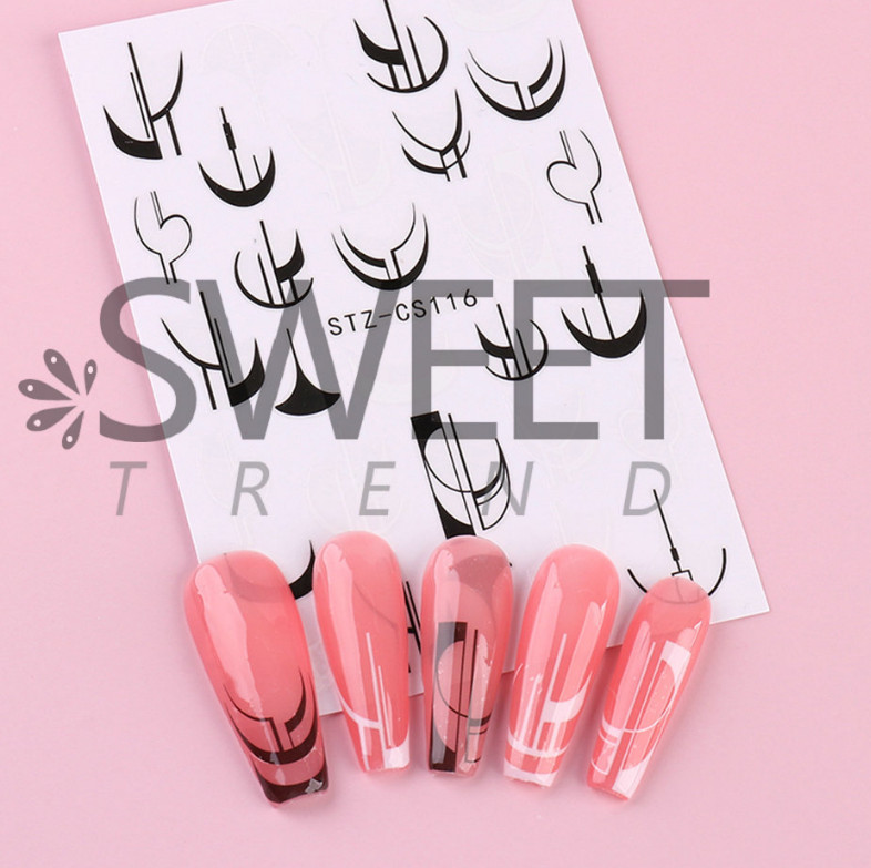 3Pcs Holographic Black White Pink French Geometry Lines Nail Sticker Decal NS7