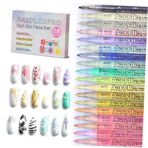 18 Colors Nail Art Pens Set, 3D Gel Nail Polish Pen Water-based Multi-colored