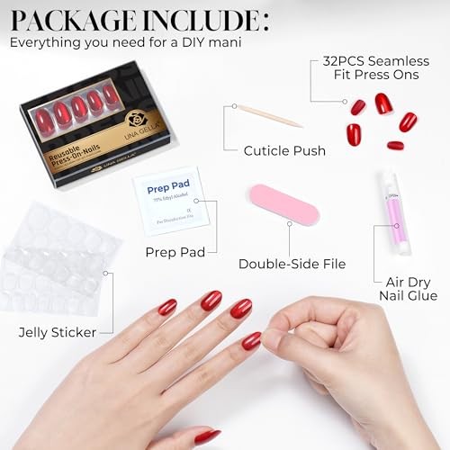 32Pcs Soft Gel Press on Nails – 16 Sizes Red Cat Eye Oval Round Velvet Merlot