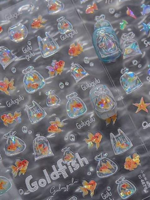Nail Art Stickers CUTE 5D GOLDFISH IN BOWLS AND BAGS T0-4879
