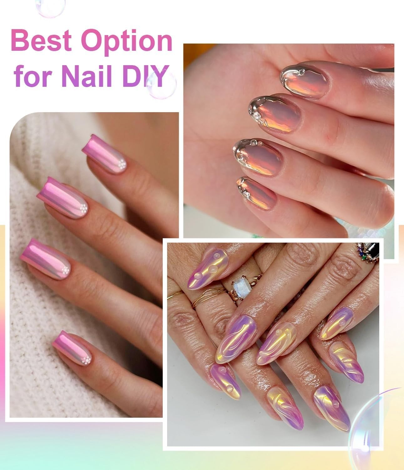 4-Piece Holographic Nail Powder Set with Pearlescent Shine for Glossy Nails