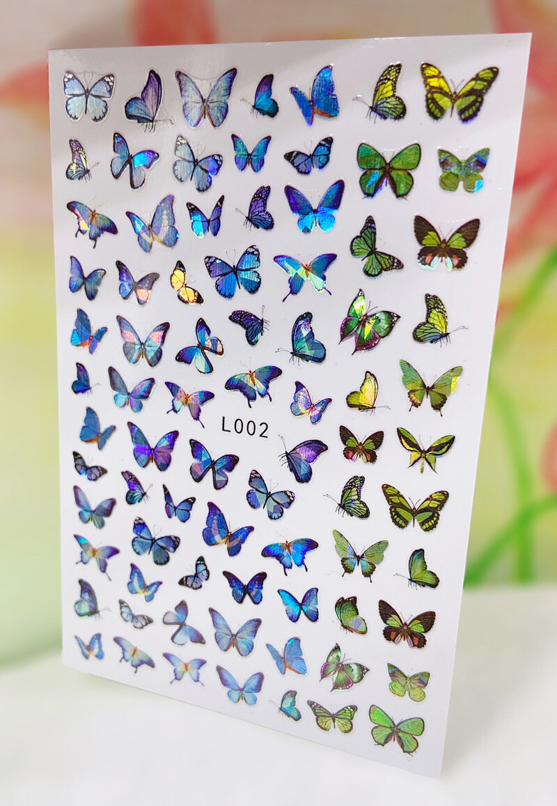 Holographic Butterfly Nail Stickers Flower 4 Pointed Star Animal Rainbow