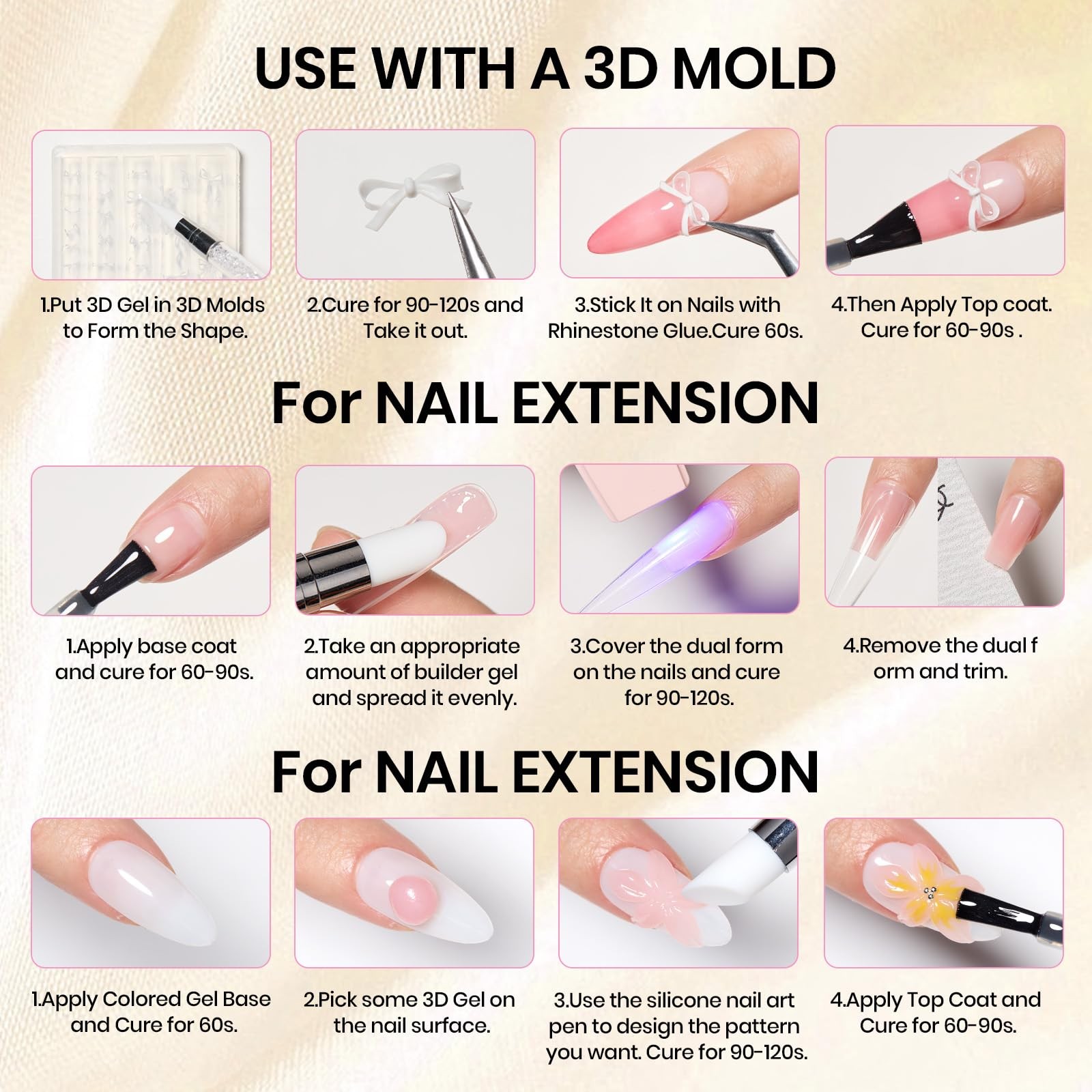 Beetles 3D Solid Builder Nail Gel Kit,2 0-2- 2 Pcs Clear Gels