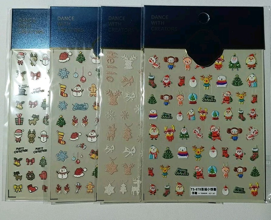12 Sheets Christmas Nail Art Stickers Decals Self-Adhesive Pegatinas Uñas Navida