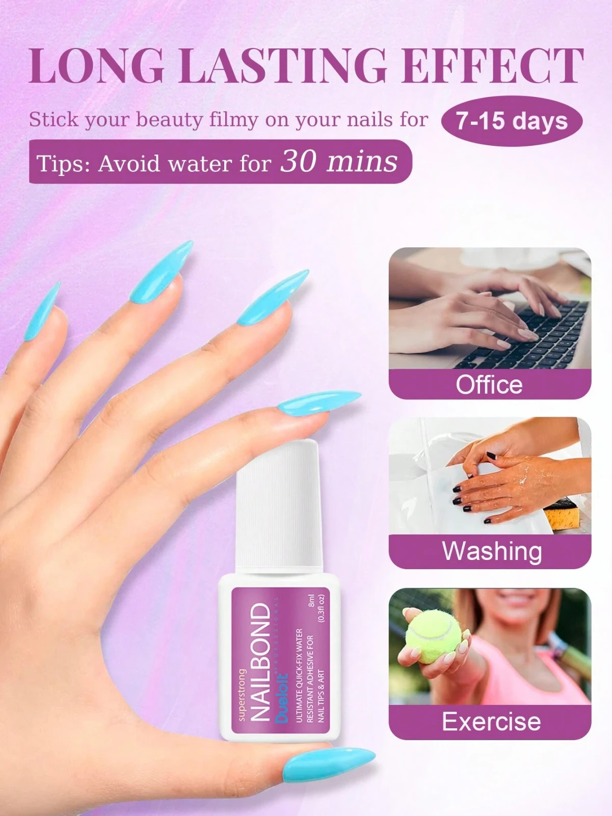3pcs Brush-On Nail Glue Set 8ml – Strong Adhesive for Press-On&Acrylic Nails-UK
