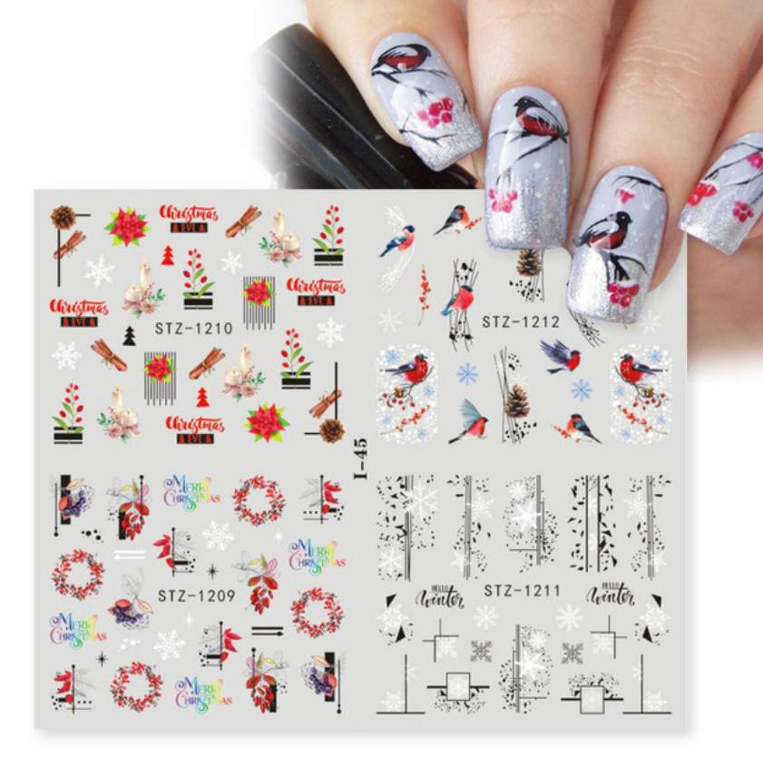 Winter Christmas Wreath Bird Snowflake Nail Art Water Transfer Stickers I45 NS39
