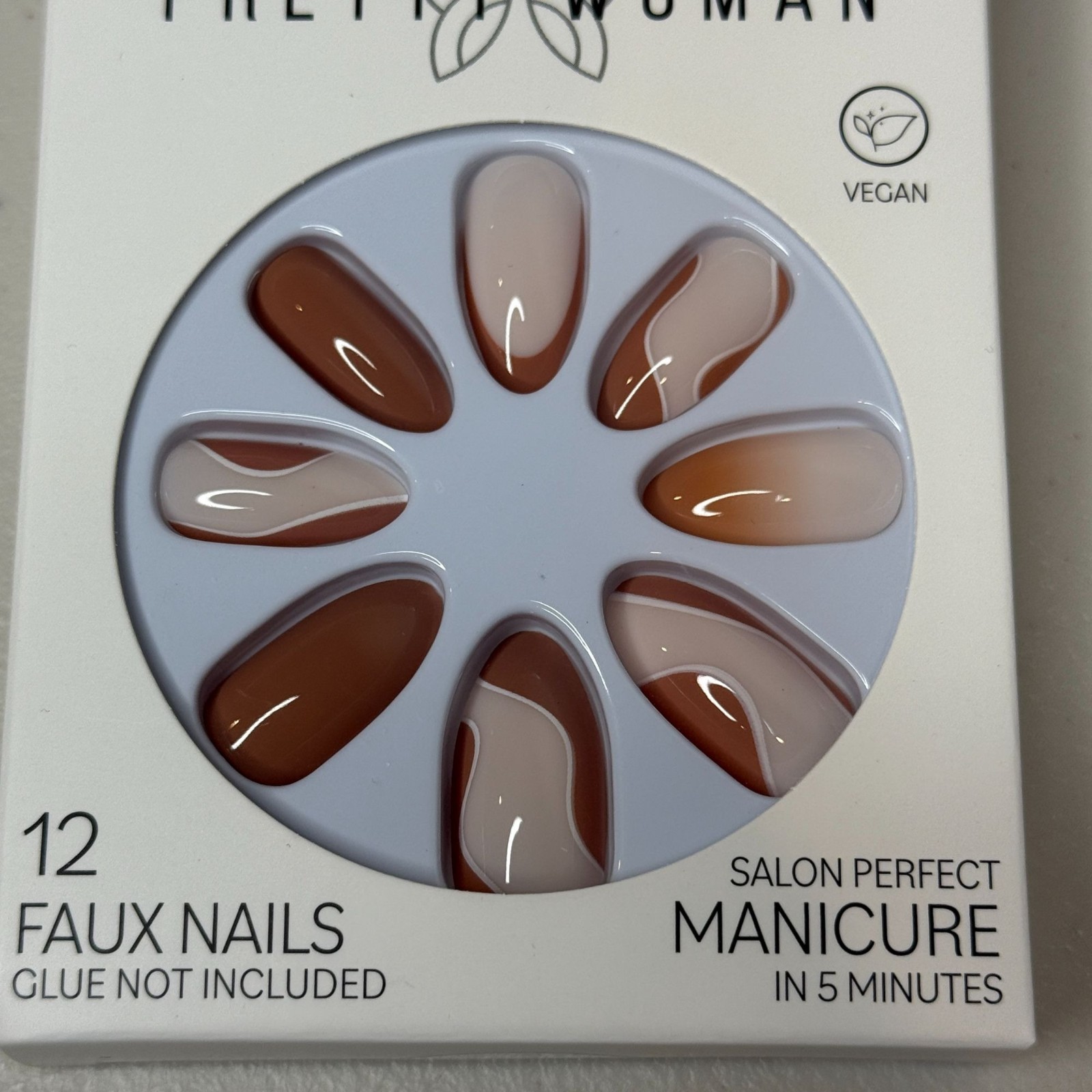 Pretty Woman Press On Nails Brown Swirl Vegan 12pc Faux Nail Set