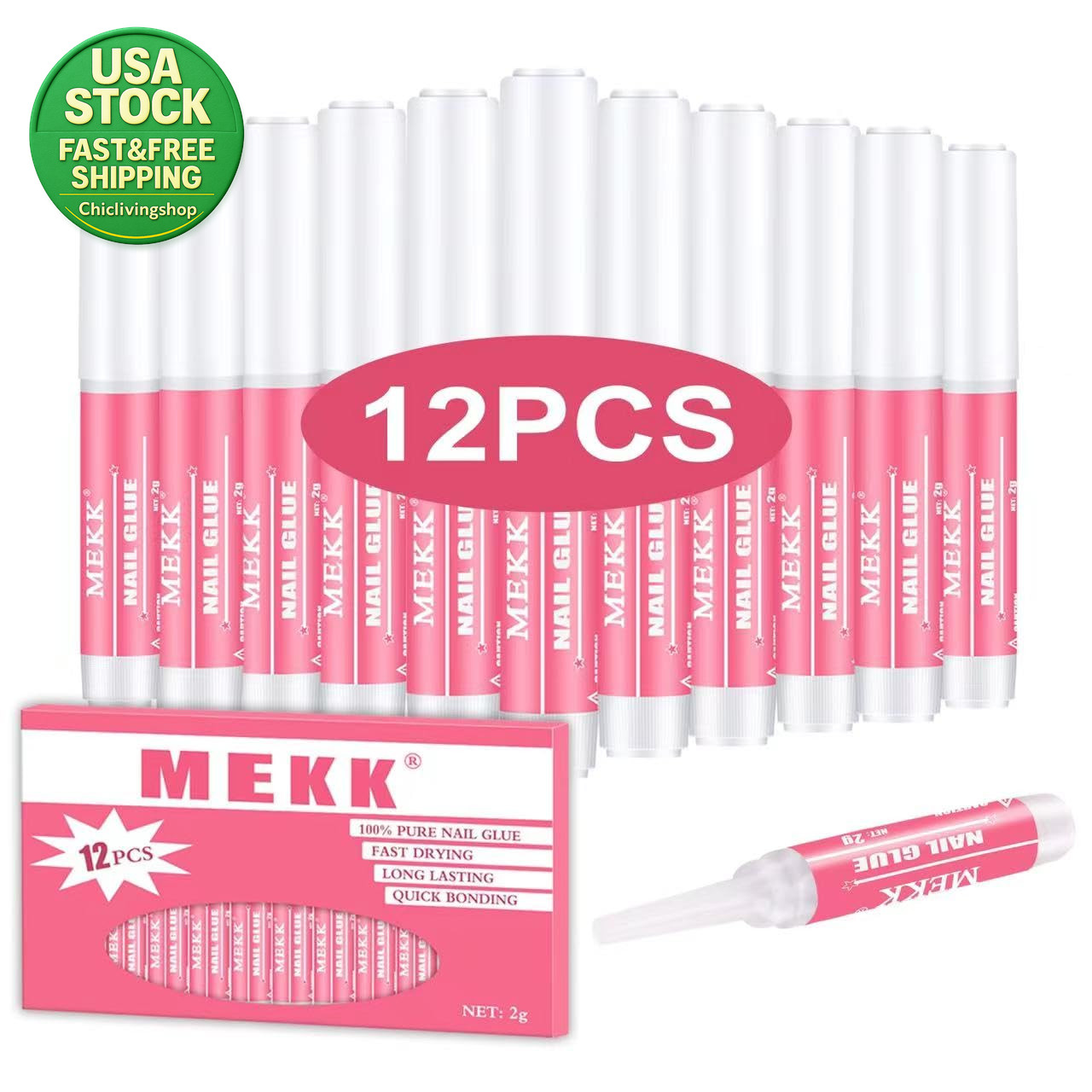Nail Glue for Press on Acrylic Tips 12 Pack Long Lasting Strong Adhesive