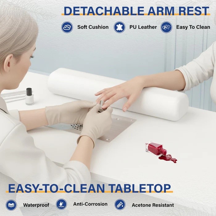 Manicure Table with Electric Dust Collector, Display Storage for Nail Technician