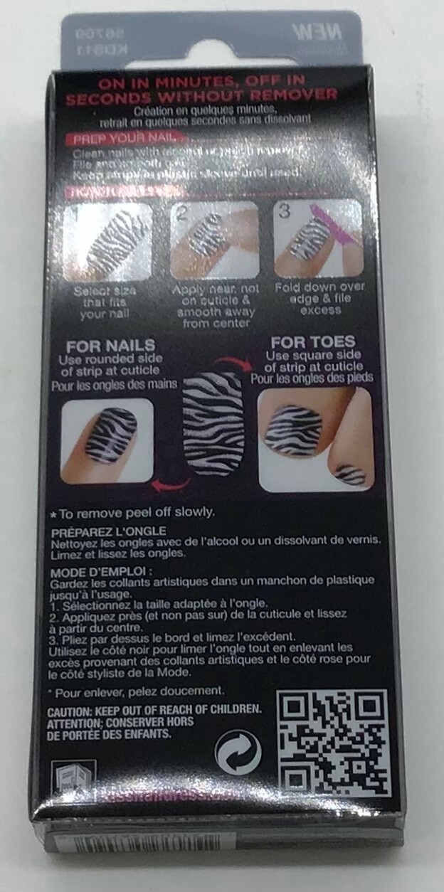 KISS NAIL DRESS Stickers Nail Black & White Leopard Art Decals Tips Toes 28 CT