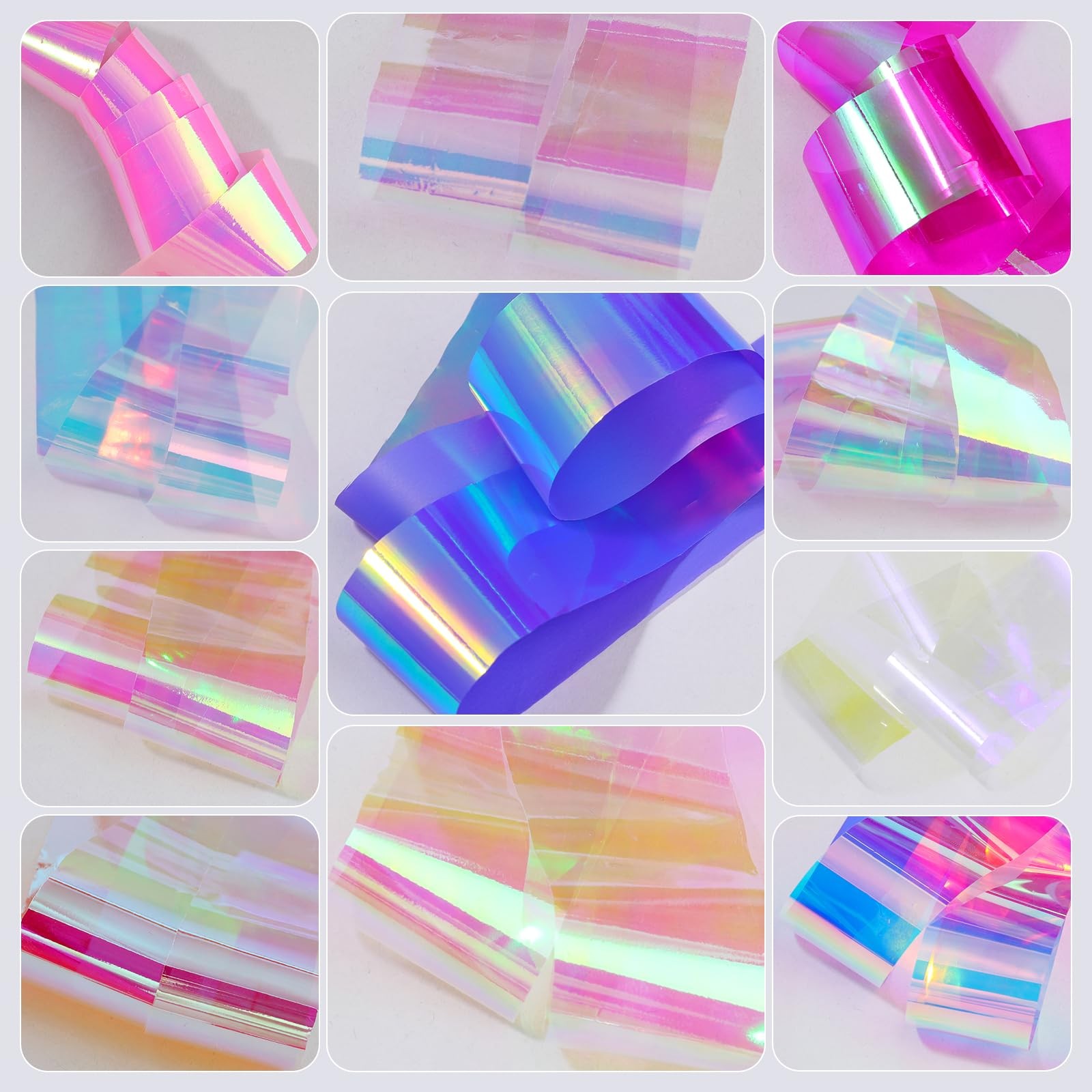 Aurora Glass Paper Nail Art Sticker 10 Sheets Gradient Laser Broken Glass Paper