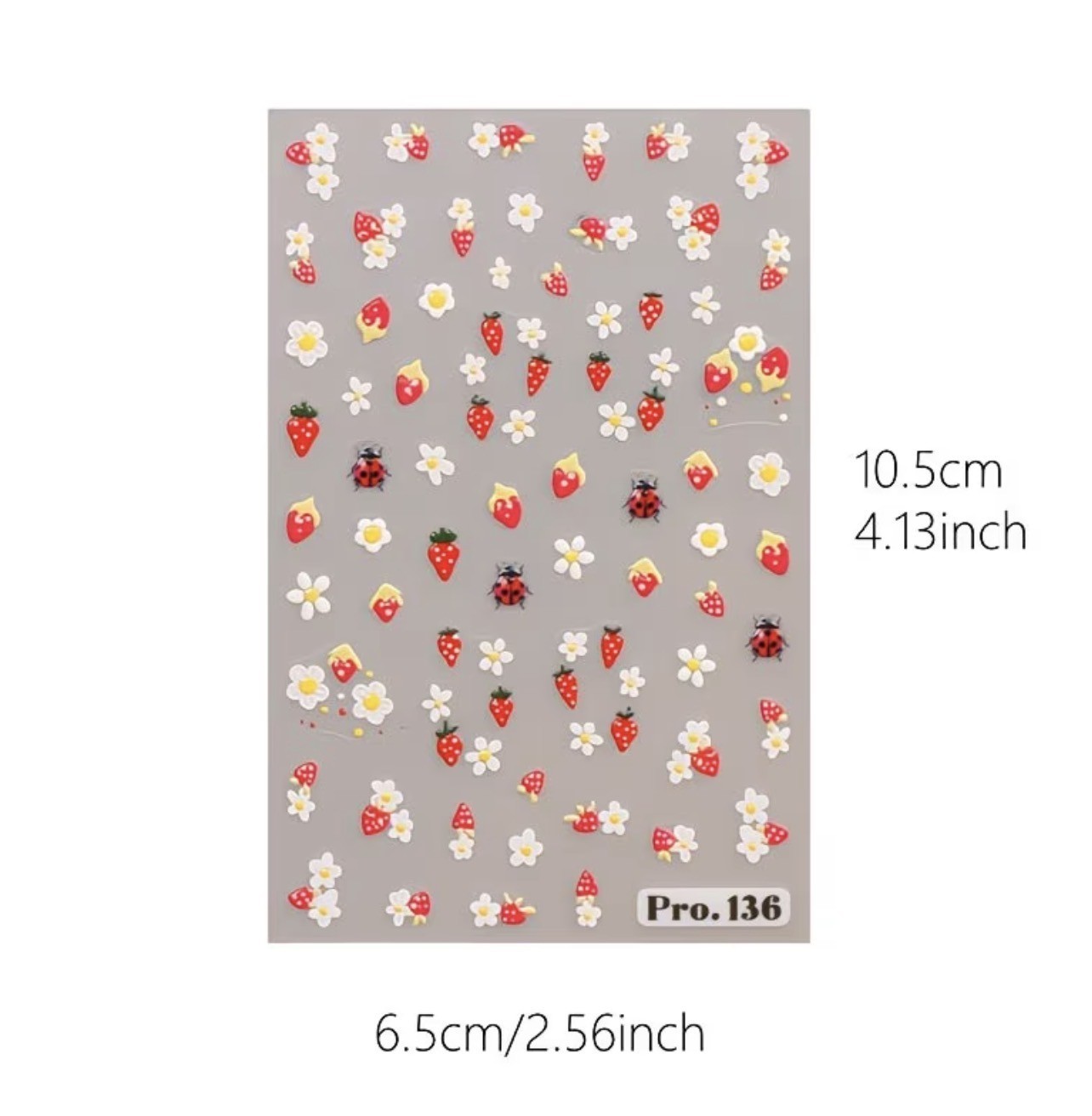 Nail Stickers 5D Embossed Strawberry Daisy Flower Decals Ladybird DIY Pro136